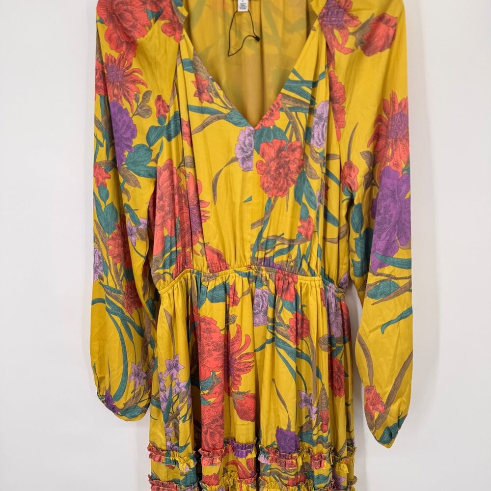 Current Air Marigold Floral Maxi Dress V-Neck womens size large long sleeve new - Picture 9 of 15